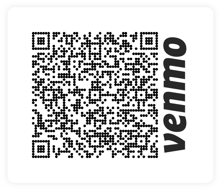 Scan the Venmo QR code with your phone to make an online payment to Ruthann